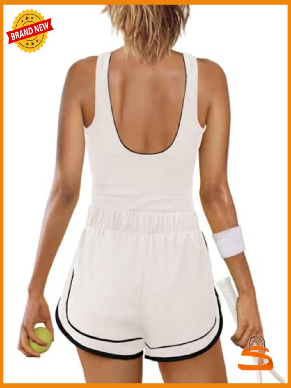 Sleeveless Workout Romper Jumpsuit Color Block Activewear - Picture 3 of 7